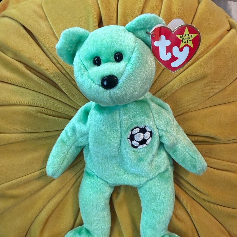 Ty Mint Green Beanie Plush Bear with Soccer Patch